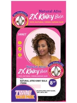 Janet Collection 100% Human Hair 2X NATURAL AFRO KINKY Bulk Twin (8"- 18")